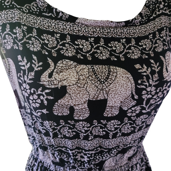 DO RE MI Elephant Print Maxi Dress Sz XS Boho Indie Beachy Vacay Resort Wear - Picture 4 of 9